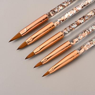 China Beauty Care Make Tools High Quality Custom Logo Size 2#-10# Rose Gold Copper Parts Germany Nail Brush 100% Pure Hair Kolinsky Acrylic Nail Art Brush for sale