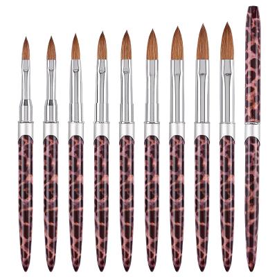 China 2022 New NAIL Leopard Print Wooden Handle #2-#22 crimped type kolinsky acrylic nail brush for nail application for sale