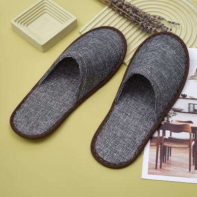 China Exquisite Disposable Hotel Amenities wholesale custom Closed Toe grey color Disposable biodegradable eco friendly Cotton Linen Spa hotel Slippers for sale