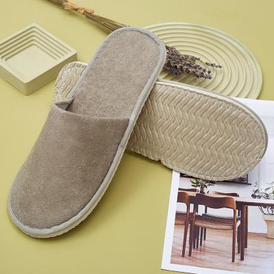 China Exquisite Disposable Hotel Amenities Premium Quality Luxury Custom Logo Comfortable Terry Eva Sole Hotel Slippers for sale