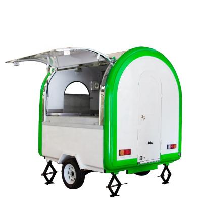 China Mobile Vegetable Processing Plant Green And White Color Double Food Cart With Fridge for sale