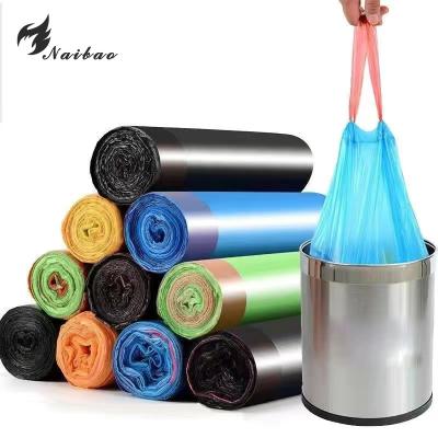 China Household Wholesale Disposable Plastic Drawstring Garbage Bag With Colored Drawstring for sale