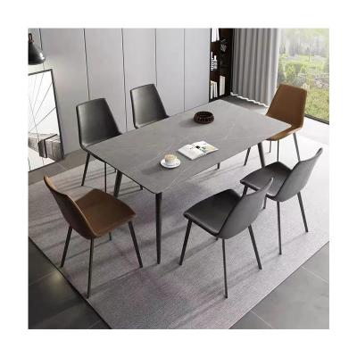 China 2022 Contemporary Selling New Carbon Steel Backing Rock Plate Dining Table Plain Rectangle Dining Table Top And Chair Set for sale