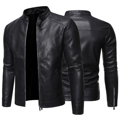 China 2021 New Fashion Winter Stand Collar Motorcycle PU Jacket Leather Jacket Men's Jacket for sale