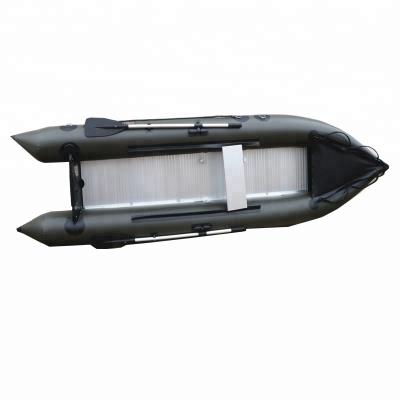 China Fishing 3.8m inflatable boat with boom aluminum head floor inflatable rowing boat, fishing paddle boat for sale