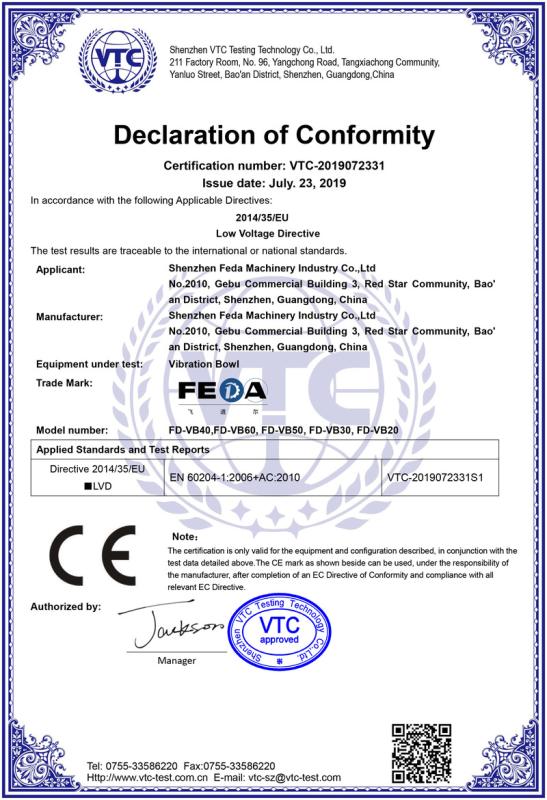 CE - Shenzhen Feda Machinery Industry Co., Ltd.