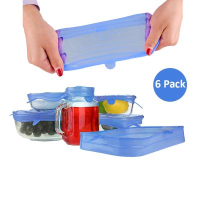 China Tampas De Silicone Blue Customized Viable Rectangular Silicone Stretch Lids 6 Pack Universal Silicone Lids for sale