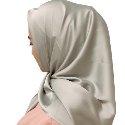 China New Arrival Solid Muslim Hijab Scarf Women Headwrap 130x130cm Simple Colors Luxury Simple Shades Various Fit Satin Silk Scarf for sale