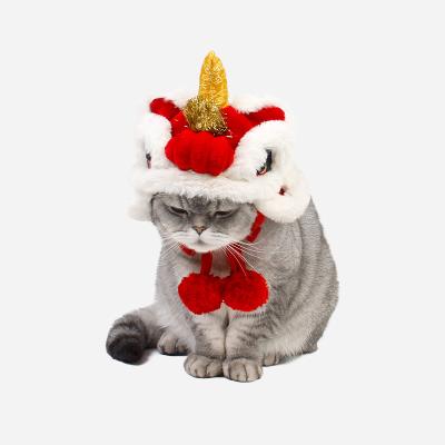 China Lion Hat Dog Cat Adjustable New Year Viable Plush Party Pet Red Hot Hat Accessories for sale