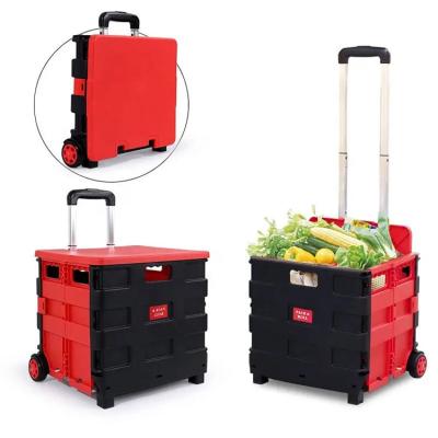 China Grocery Small Lightweight Folding Plastic Shopping Cart 4 Wheels With Basket à venda