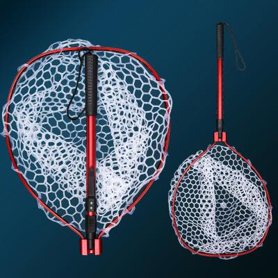 China Foldable Landing Net Mesh With Stainless Steel Handle Fishing Rubber Tool Ultralight Portable Soft Fly Monofilament Histar Maker for sale