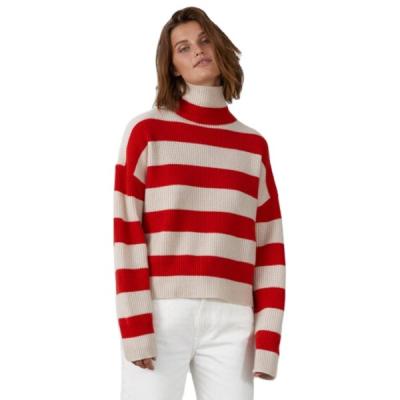 China Breathable Colorful Stripe Cashmere Cashmere Sweater Fashion And Turtle Neck Cashmere Women Sweater for sale