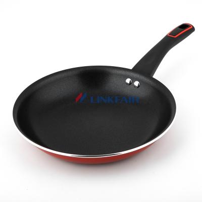 China Linkfair Matt Black Non-Stick Modern Non-Stick Aluminum Omelette Pan with Active Red Exterior Bakelite and Soft Touch Enamel Handle for sale