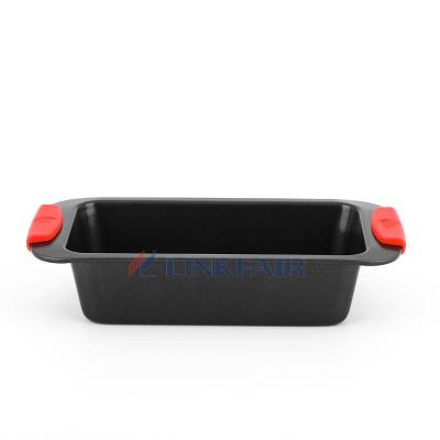 China Sustainable Classic Wide Edge Carbon Steel Non Stick Rectangle Baking Tray With Silicone Handle 22.9*22.9*4.4CM for sale