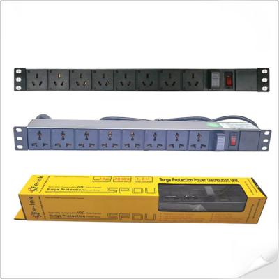 China Indoor and outdoor factory directly sell 19 inch 1u 8 port PDU power distribution unit with 10ka surge protection for sale