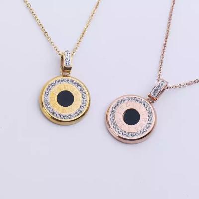 China Casual/Sporty Fine Fashion Jewelry Roman Lettering Diamond Inlaid Round Stainless Steel Necklaces for sale