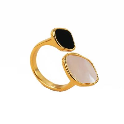 China Nickel-Free Lead-Free Factory Hot Selling Style Fine Jewelry Gold Plated Fashion Rings With Black And White Stones Women And Men for sale