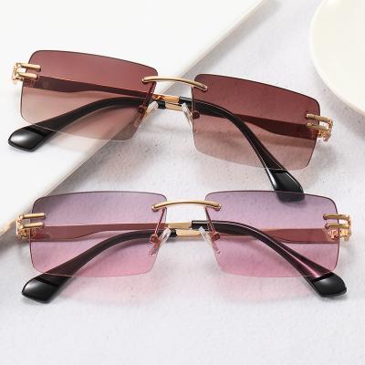 China Square Newcomers Trend Sunglasses Women Men Metal Sun Glasses Rimless Customized Rectangle Sunglasses 2021 for sale