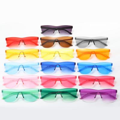 China Rimless 16 Colors Shades Cheap Trendy One Piece Candy Color Rimless Sunglasses for sale