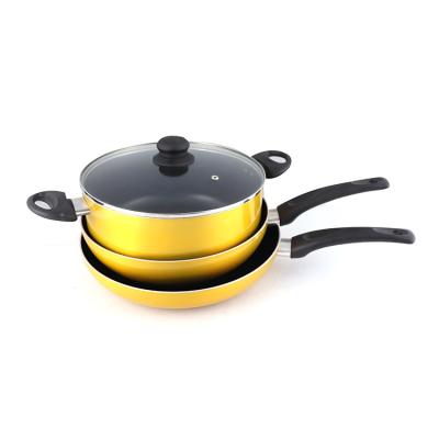 China Sustainable Luxury 6pcs Non Stick Pots And Fry Pans Cookware Set Colored With Glass Cover for sale