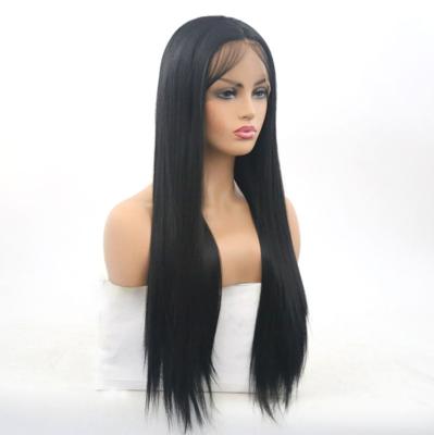 China European and American Black Medium Split Wig Straight Hair Half Lace Front Wig Women's Color Headpiece Hand Hook Wig Straight Wave Regular Wave for sale