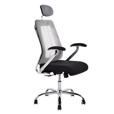 China Adjustable (height) Strong metal decoration modern high back headrest adjustable gray mesh executive boss manager ergonomic chair office furniture for sale