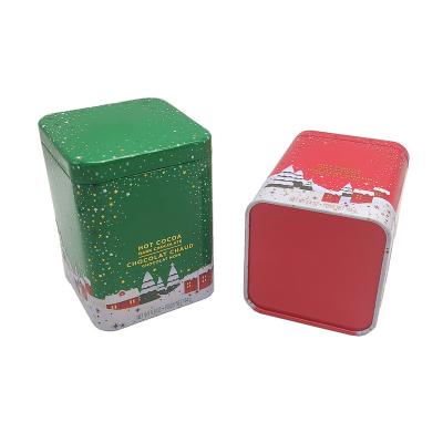 China Food Customized Christmas Candy Tins Cookie Jar Square Shape Tin Cans With Printing Design Mental Tins For Gift Packaging for sale