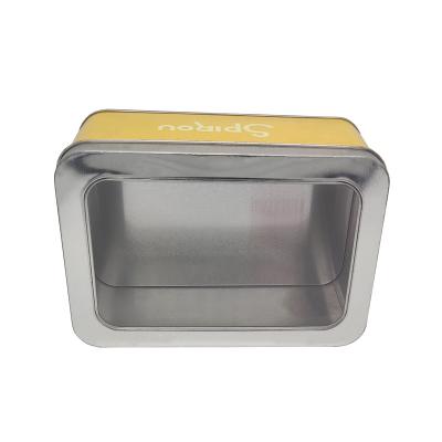 China Food Grade Recyclable Rectangle Shape Metal Gift Cookie Watch Popular Candy Tin Box With Window for sale