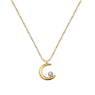 China Non-tarnish Fashion Jewelry CLASSIC High Quality PVD Gold Plated 316L Stainless Steel Zircon Jewelry Moon Pendant Necklace for sale