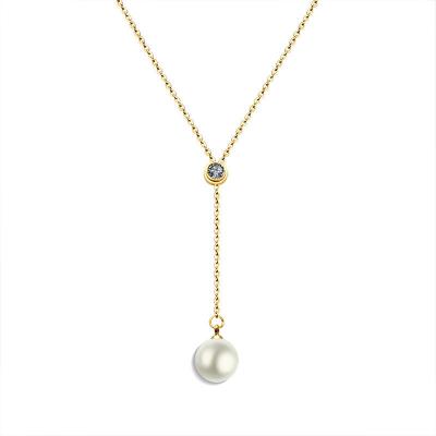 China TRENDY Stainless Steel Crystal Charm Pearl Pendant Chain Necklace for Women for sale