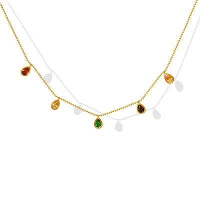 China TRENDY INS 18k Gold Plated Stainless Steel Waterdrop Jewelry Colorful Zircon Charms Clavicle Chain Necklace For Women Gift for sale