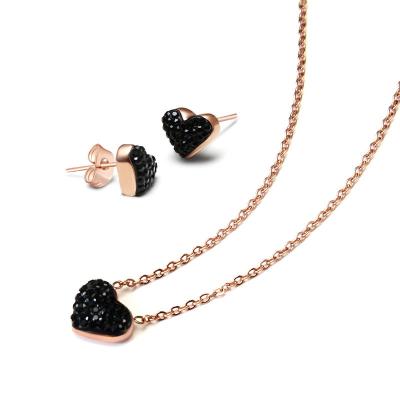 China Fashion Stainless Steel Rose Gold Plated Heart Shape CLASSIC Custom Stud Earring Pendant Necklace Jewelry Set for sale