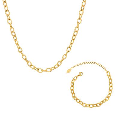 China FASHIONABLE 18K Gold Plated ISS Thick Chain Titanium Steel Necklace Hip Hop Metal Collar Necklace Bangle Female Soft Jewelry Set for sale