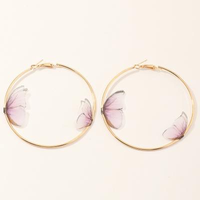 China New Design Beautiful FASHIONABLE Fabric Butterfly Earrings Large Round Circle Gold Plated Circle Earrings Jewelry For Women for sale