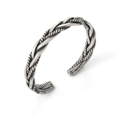 China Fashion TRENDY vintage punk style braided twist open cuff metal alloy bracelets silver plated bracelets for men for sale