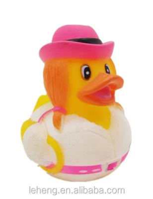 China Bath Toy Good Quality And Cheap Infant Rubber Toy Spray Water Floating Ducks With Hair And Hat Bath Toy for sale