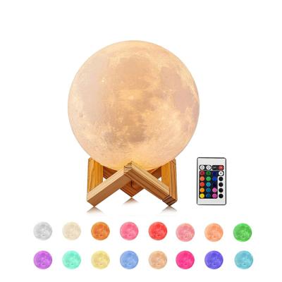 China 3D Printed Hot Sale 3D Touch Remote Kids Mini Moon Led Night Light 16 Colors 3D Moon Mood Lamp Night Light Moon Lamp With Remote for sale