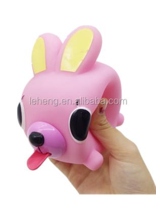 China Beeping and with Tongue Toy Manufacturer Custom Safe Vinyl Pink Rabbit Beeping and Squeezing with Tongue Kid Toy for sale