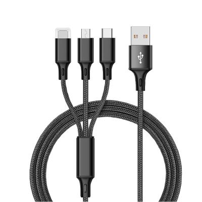 China High Current Data Line 3 In 1 Cable For Android i Phone Multifunction Type-C Usb One Three Data Charging Travel Cable for sale