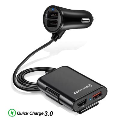 China Multi Port QC3.0 4 USB Car Charger Long Cable Car Backseat Phone USB Charger Adapter Multi Left Rear Seat Stereo Vehicle for sale