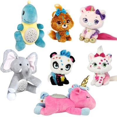 China Promotion Cartoon elephant dinosaur unicorn panda cat dog model stuffed & plush toy animal with music and light for sale