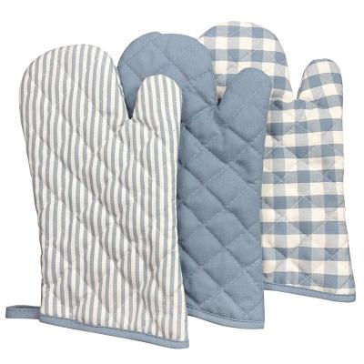 China Wholesale Blue French Blue Oven Gloves Food Grade Heat Resistant Non-Slip Control Oven Gloves Kitchen Cooking Gloves for sale