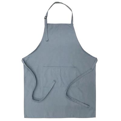 China China Supplier Simple Blue Adjustable 100% Cotton Kitchen Cleaning Cooking And Baking Pockets Apron for sale