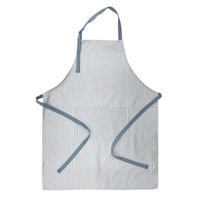 China Adjustable 100% Cotton Blue Striped Kitchen Cleaning Apron With Pockets for sale