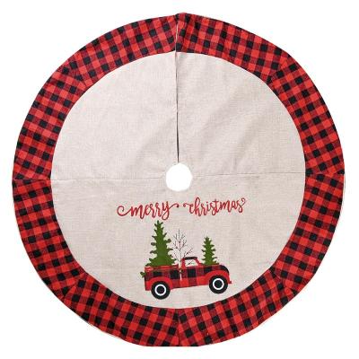 China Polyester Embroidery Christmas Truck Series Black Buffalo Red Check Tree Skirt for sale