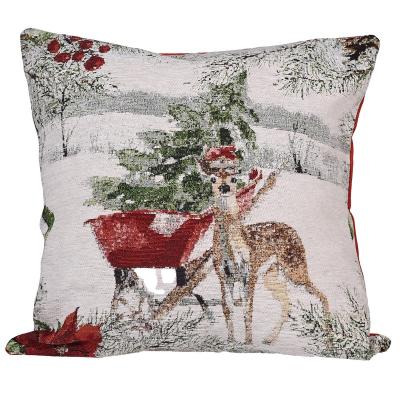 China Home Christmas Jacquard Style Tree And Deer Cushion Cover Classic Christmas Throw Pillow for sale