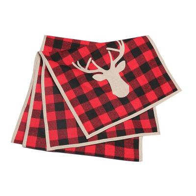 China Modern Custom Christmas Reindeer Table Runner Polyester Red And Black Polyester Table Runner for sale