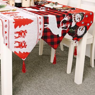 China Polyester New Wholesale Christmas Decoration Design Jacquard Table Runner Tassel Ends Table Runner for sale