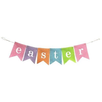 China Home Festival Decoration Easter Theme Party Decoration Jute Rope Print Bunting Colorful Easter Letters Banner for sale