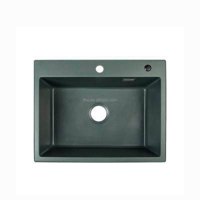 China Without Faucet Zero Radius Large Undermount Square Kitchen Sink Matte Black for sale